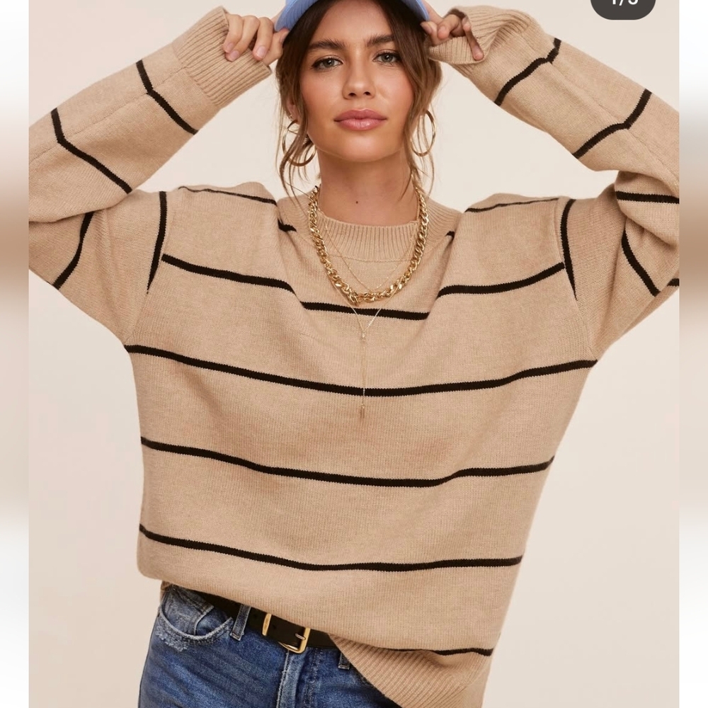 La Miel Loose Fit Stripe Long Sleeve Sweater Medium NEW